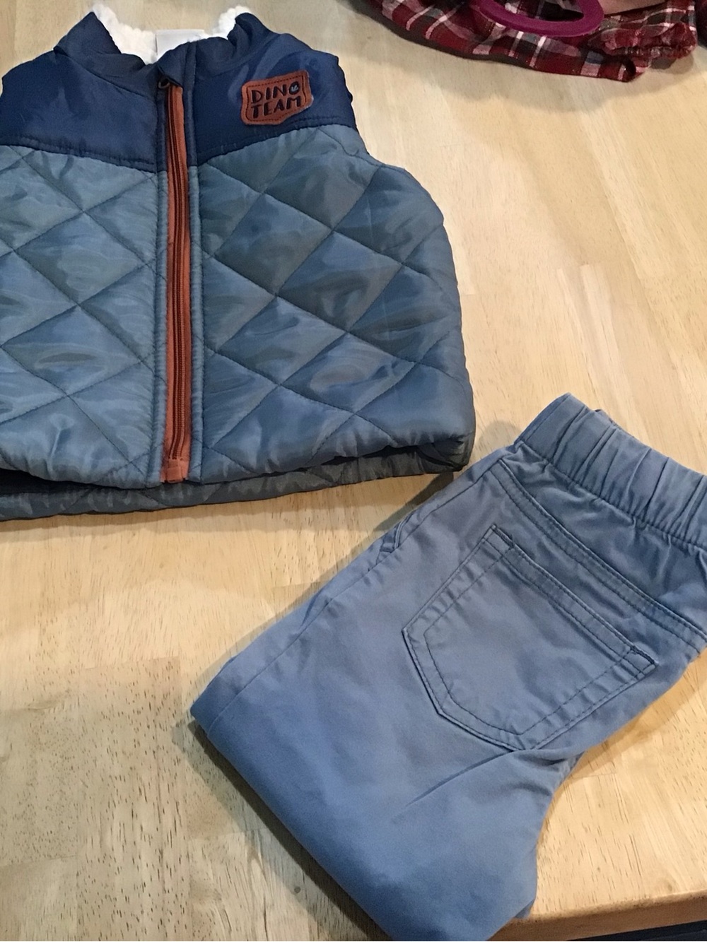 OshKosh B'gosh Light Blue Quilted Vest with Navy Yoke and Brown Zip